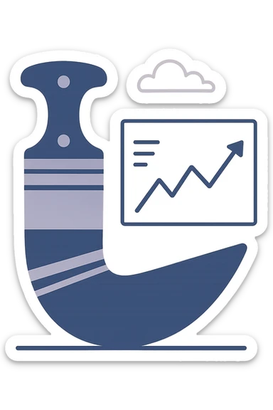 Traditional dagger janbiya next to a stock ticker, flat modern style, Middle Eastern trading theme sticker