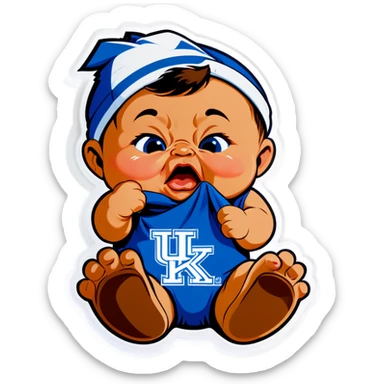 Baby crying holding a Kentucky Wildcats pennant  sticker