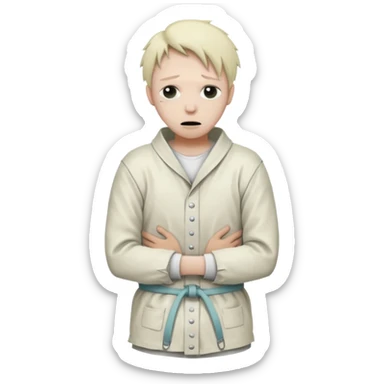 a patient in a psychiatric hospital, in a straitjacket with his hands tied behind his back sticker