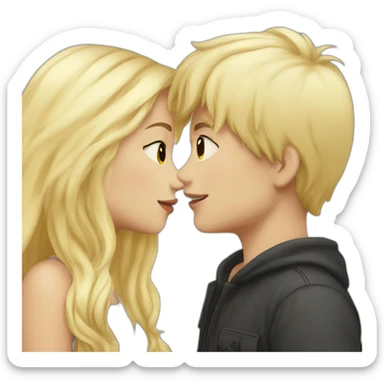 Boy blonde hair kissing girl black hair sticker
