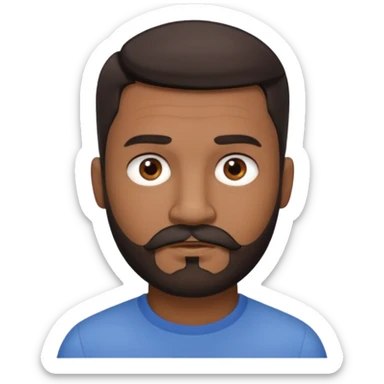 man with an oval face, medium-dark skin tone, short dark hair with a fade cut, dark brown eyes, medium straight nose, full lips, full beard and mustache, neutral expression, small earring in left ear sticker