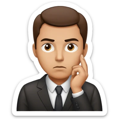 A manager staring upward with a very deep and serious thinking expression, hand on chin, eyebrows furrowed, completely absorbed in thought sticker
