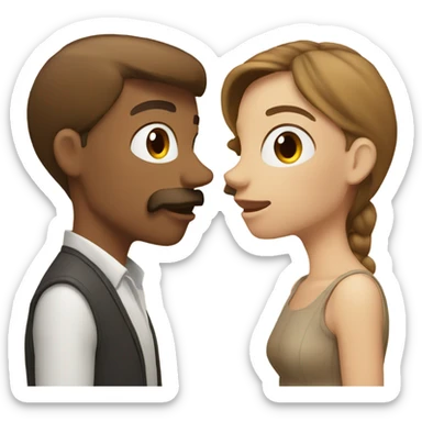 Couple kissing. One is tan with brown hair and a woman. The other is fair skinned with light brown hair and a mustache.  sticker