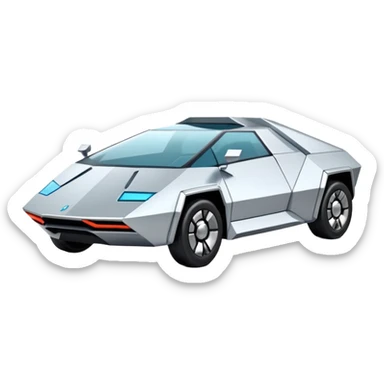 A futuristic chrome car emoji, sharp geometric body design inspired by cybertruck aesthetics, smooth silver metallic surface, matte and glossy chrome mix, minimal details, soft reflections, clean edges, iOS emoji style, centered, clean white background, soft studio lighting, no text sticker