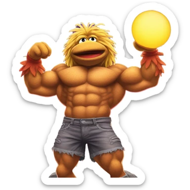 Detailed image of  fraggle rocks hot muscle trainer sunset colored sticker