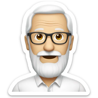White old man with long white beard and glasses and white shirt sticker