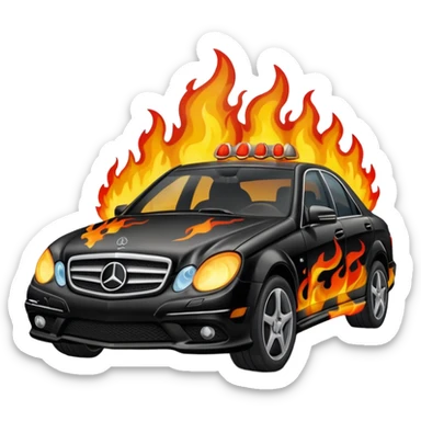 Black Mercedes Benz on fire sticker