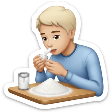 Person sniffing powdered sugar on a table  sticker