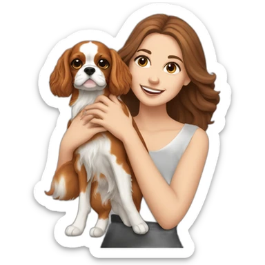 white girl holding cavalier king charles spaniel  sticker