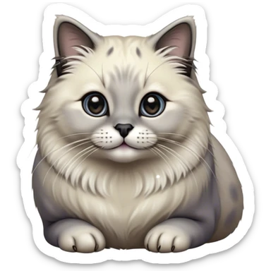 Cinematic Adorable Fluffy Grey Seal Ragdoll Cat Portrait Emoji, Head tilted cutely with big, sparkling eyes, soft grey fur with darker seal points on the ears, face, and paws, Simplified yet irresistibly adorable features, highly detailed, glowing with a soft, warm glow, high shine, affectionate and playful, stylized with a touch of whimsy, bright and endearing, soft glowing outline, capturing the essence of a curious and loving kitten, so cute it feels like it could leap out of the screen and snuggle up for a cuddle! sticker
