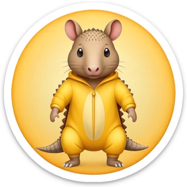 armadillo wearing yellow pajamas inside a circle sticker