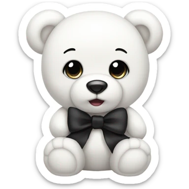 Cute white teddy bear with black bow sticker