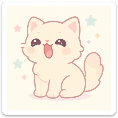 adorable sleepy cat yawning, fluffy, pastel colors, gentle morning vibe, kawaii style sticker