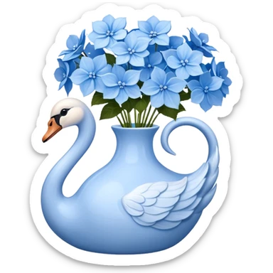 Light blue swan shaped vase with blue flowers in it sticker