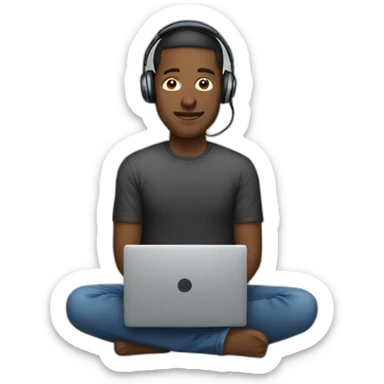 A MAN WITH HEADPHONES SITTING IN FRONT OF A LAPTOP sticker
