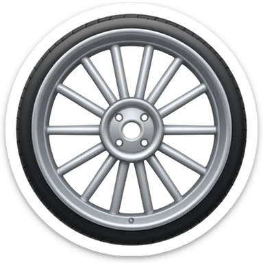 Realistic front-view wheel with perfectly symmetrical design, evenly spaced straight spokes, equal distance between each spoke, centered composition, smooth metallic texture, clean edges, no background. sticker