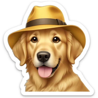 Golden retriever with hat sticker