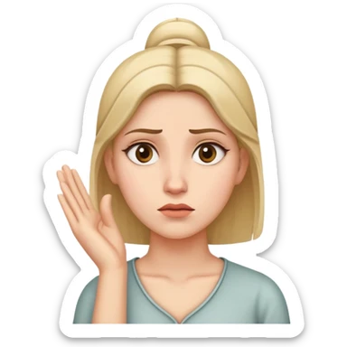 Woman with one hand near temple, tilted head and confused expression sticker