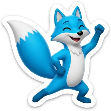 blue fox celebrating sticker