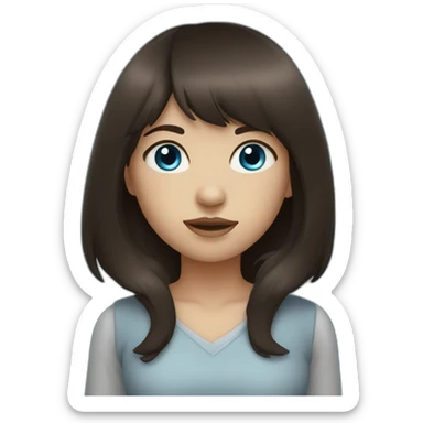 girl with dark brown hair, thick bangs, blue eyes sticker