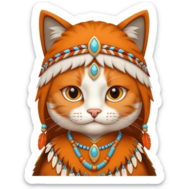 Cat in a Native American costume sticker