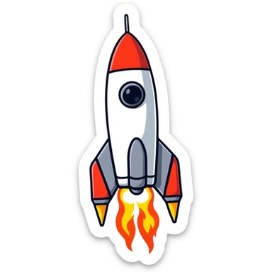 Mini spaceship blasting off with fire sticker