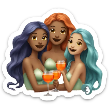 Three beautiful mermaids (light skin) drinking aperol sticker