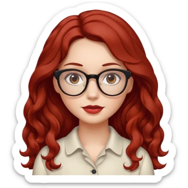 ABeautiful girl, red hair,wavy hair，long hair,Black eyes,Chinese con lentes color ojos cafe oscuro sticker
