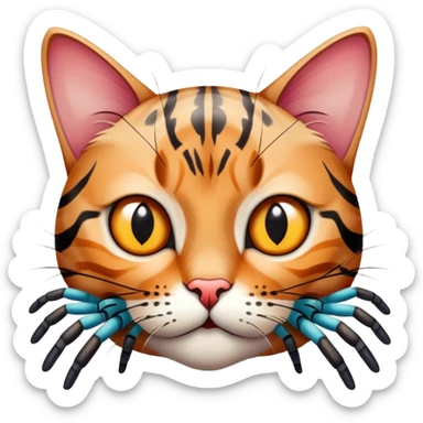 A curious cat sniffing a large, colorful spider sticker