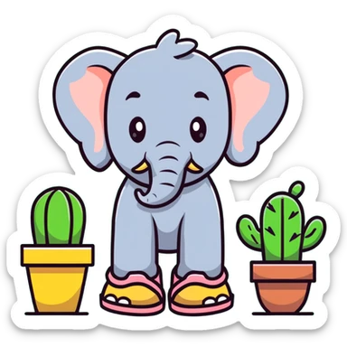 elephant with a cactus body wearing sandals, elephant head on top of a green cactus body with sandals on its feet sticker