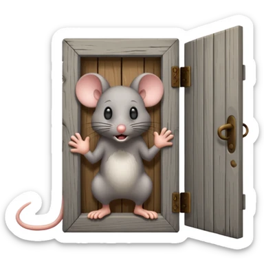 Scared Mouse in a Little Door sticker