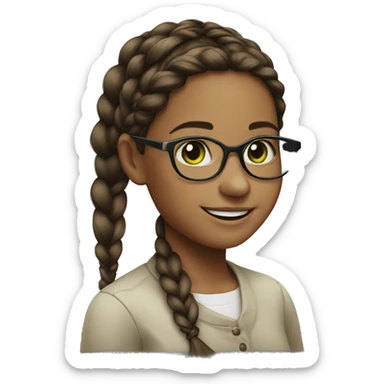 smiling girl with glasses add side braid and green ring on left hand sticker