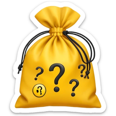 tied bag printed with q&a stuffed with yellow question marks sticker