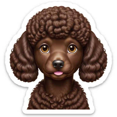 Cinematic Noble Chocolate Poodle Portrait Emoji, Poised and regal, with a refined, elegant build and a meticulously groomed, curly chocolate Fur, deep-set soulful brown eyes, Simplified yet sharp and sophisticated features, highly detailed, glowing with a soft, dignified glow, high shine, intelligent and graceful, stylized with an air of sophistication, focused and attentive, soft glowing outline, capturing the essence of a watchful and confident companion, so majestic it feels as though it could prance out of the screen with effortless authority! sticker