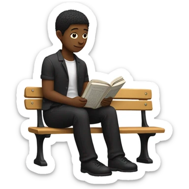 white person sitting on bench wearing black trousers  reading a book  sticker