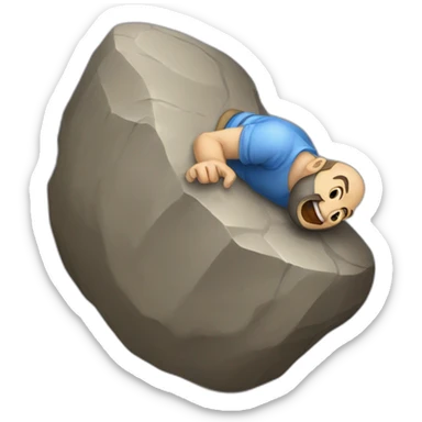 greek mythical guy sisyphus rolling up a big rock with a laughing emoji on it sticker