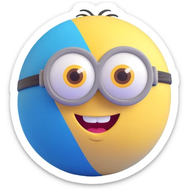 3d sphere with a cute yellow minion face, winking sticker