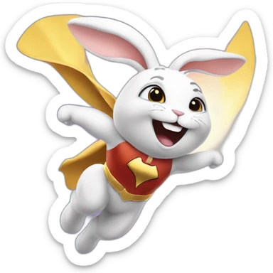 A superhero bunny flying thought the sky sticker
