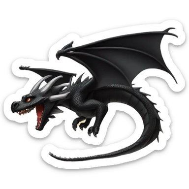 Black metallic dragon flying over mountains  sticker