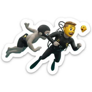 Diving man with cat sticker