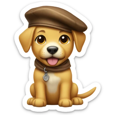 yellow puppy wearing a brown beret sticker