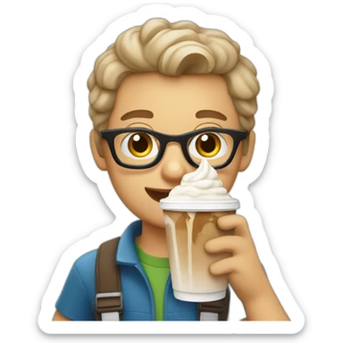 white boy drinking frappe with glasses sticker
