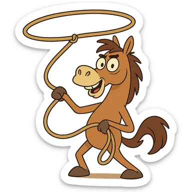 horse with a lasso, western cartoon style sticker