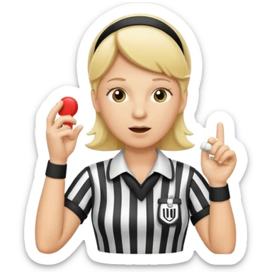 blonde football referee calling time out with hands and whistle sticker