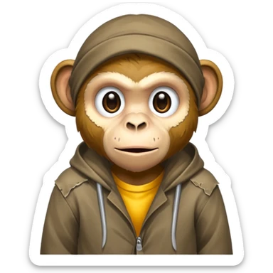 homeless poor monkey with torn clothes  sticker