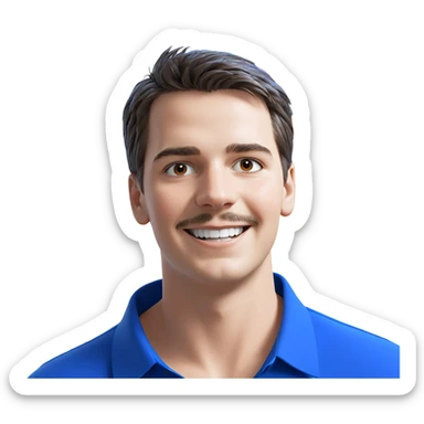 smiling boy in blue shirt sticker