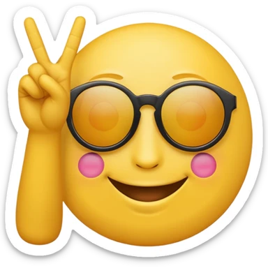 the yellow circle wearing sun glasses emoji holding up a peace sign sticker