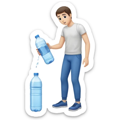 man full body emptying in the floor a bottle of water sticker