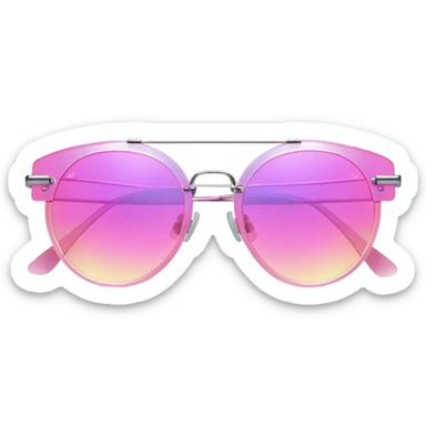 Y2K iridescent pink frameless sunglasses, cyber aesthetic, transparent gradient lens, futuristic sticker