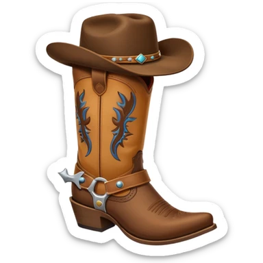 cowboy boot with spurs and a cowboy hat on top sticker